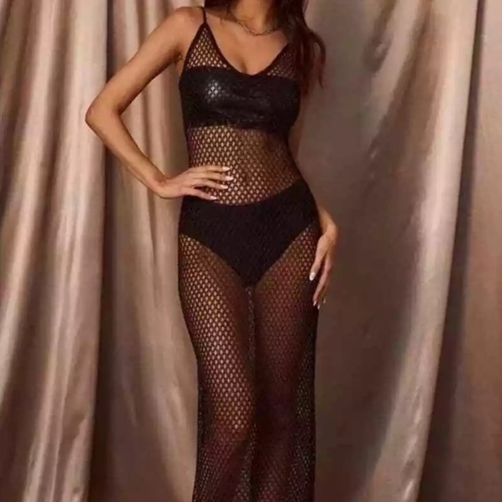 12th Tribe Winnie Black Crochet Maxi Dress